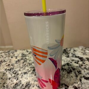 Starbucks Pink and Orange Floral Tumbler